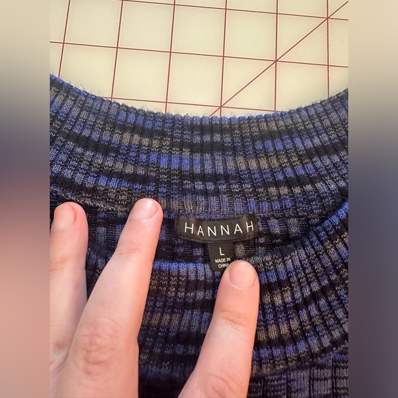 Hannah size large black and indigo body con long sleeve scoop neck sweater - Picture 11 of 16